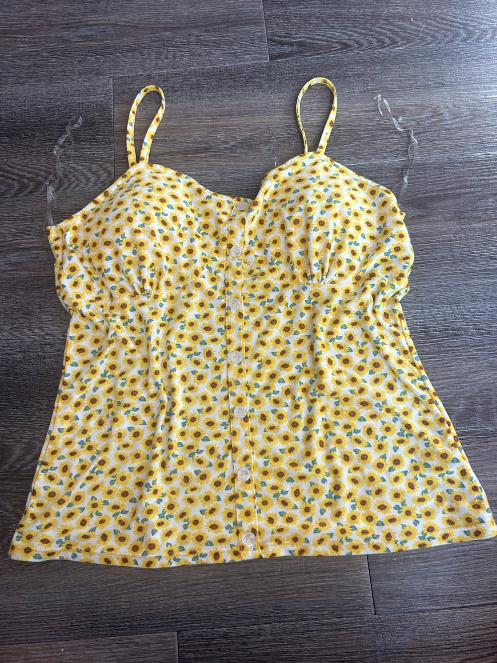 Yellow Sunflower Print Spaghetti Strap Tank Top